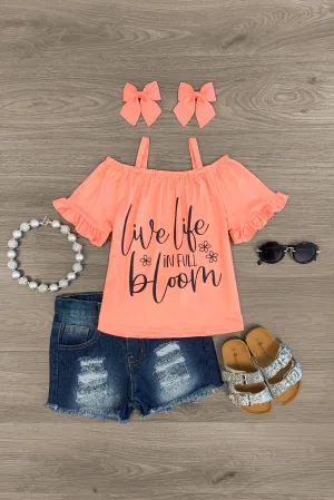 "Live Life In Full Bloom" Distressed Denim Short Set