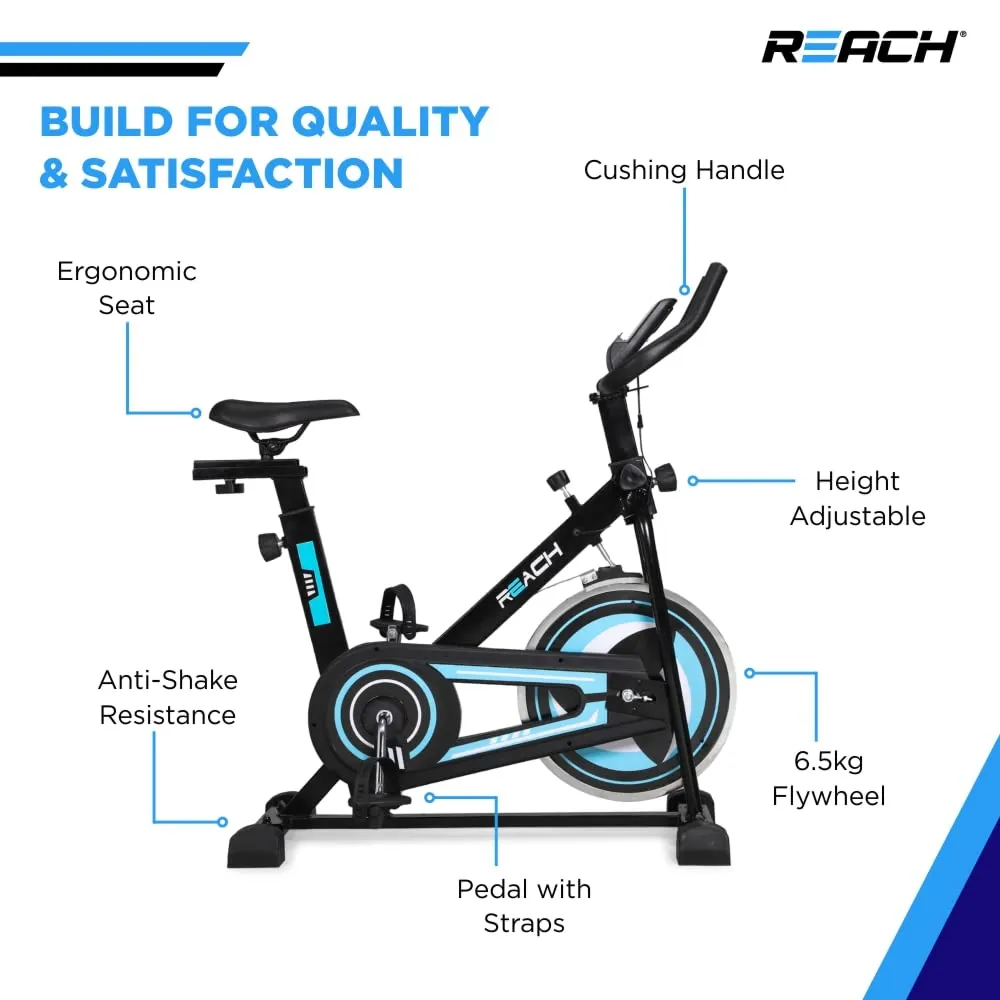 Reach Orion Spin Bike | 6.5 KG Flywheel | 8 Levels of Adjustable Resistance | Max User Weight 110 KG | LCD Monitor | Exercise Bike for Home Workout | 12 Months Warranty Multicolour