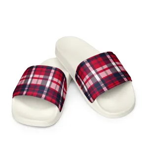 Red, White and Blue Preppy Surfer Plaid Men’s Slides Sandals