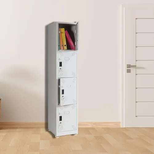 S SHUBHAM FURNITURES PVT. LTD. Steel 4 Door Locker | 4 Door Personal Locker | 4 Door Gym Locker | 4 Door School Locker | File Storage Locker Home Office | Off White