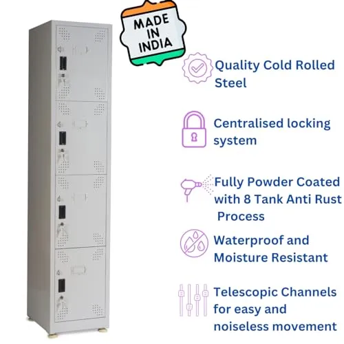 S SHUBHAM FURNITURES PVT. LTD. Steel 4 Door Locker | 4 Door Personal Locker | 4 Door Gym Locker | 4 Door School Locker | File Storage Locker Home Office | Off White