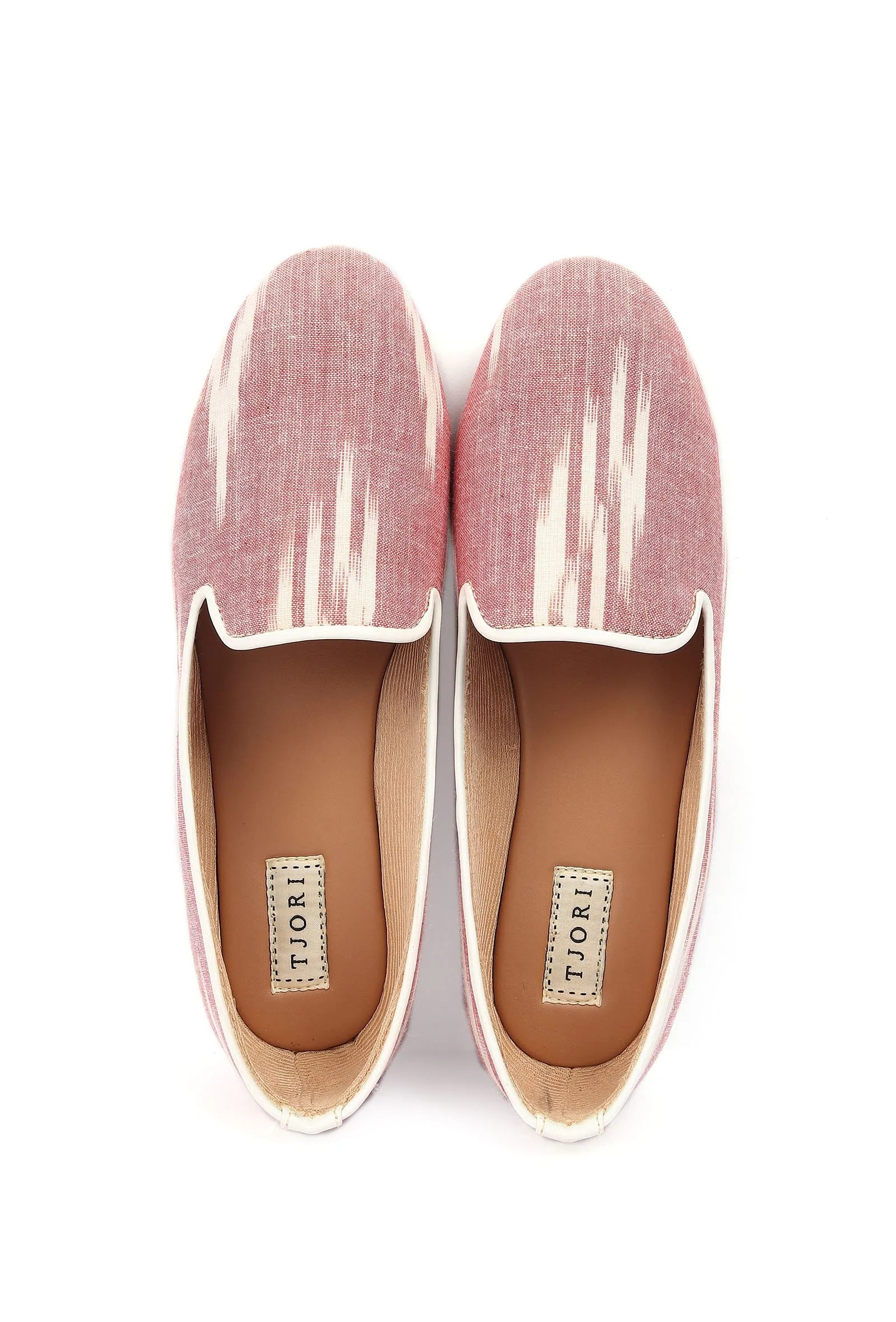 Salmon Pink & Tawny Brown Ikat Flat Cruelty Free Leather Ballerina