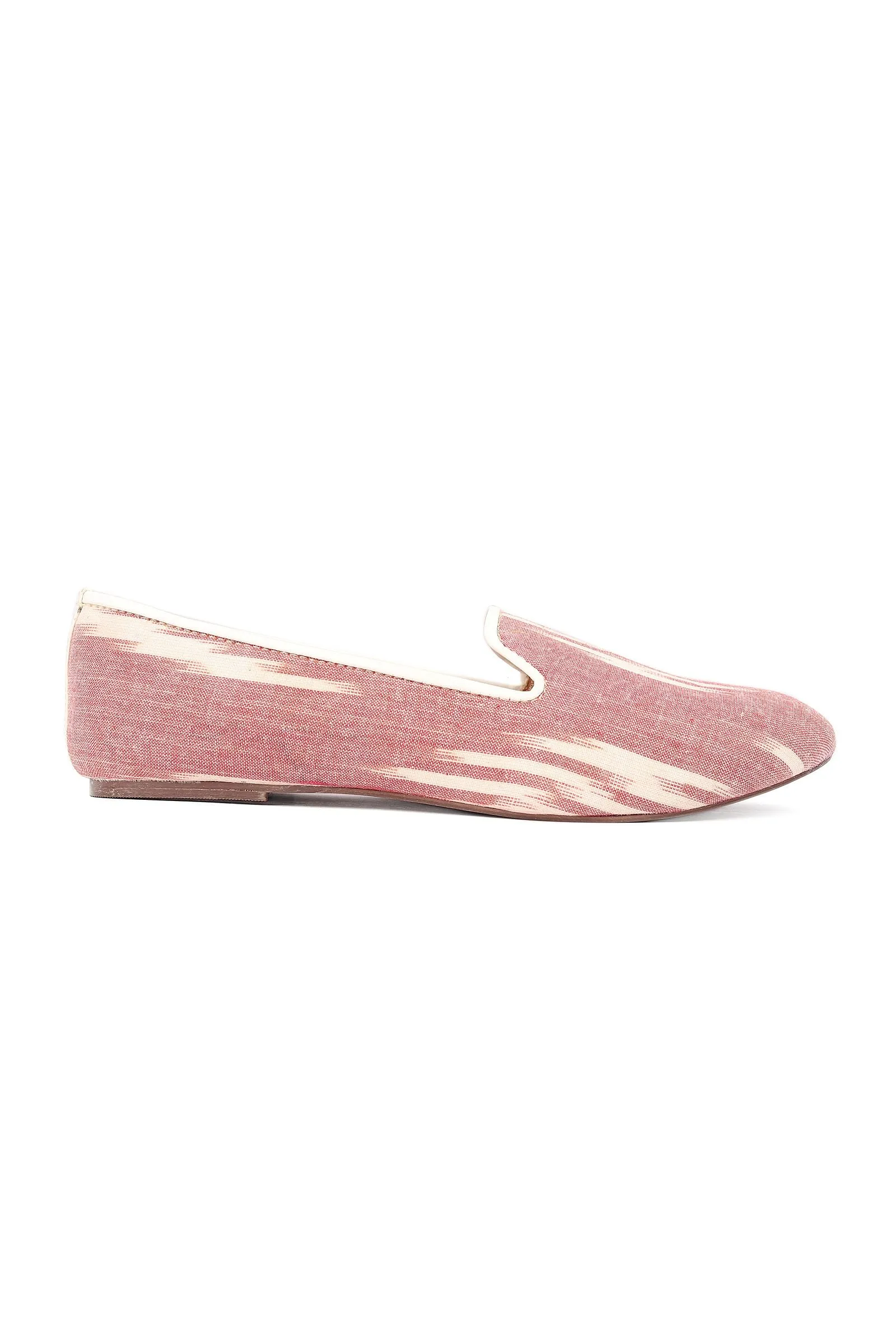 Salmon Pink & Tawny Brown Ikat Flat Cruelty Free Leather Ballerina