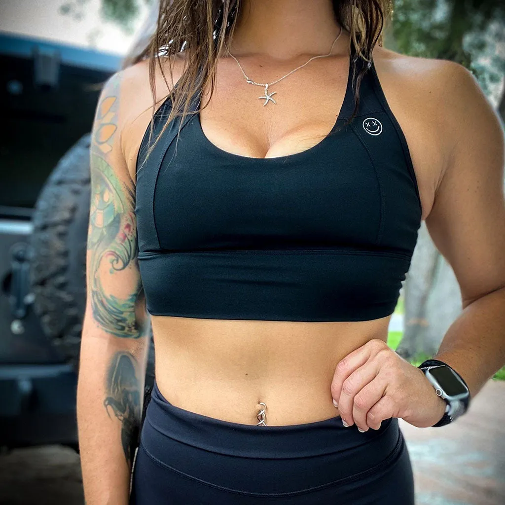 Salty Savage Ladies "OG Smile" Mesh Racerback Sports Bra | Black