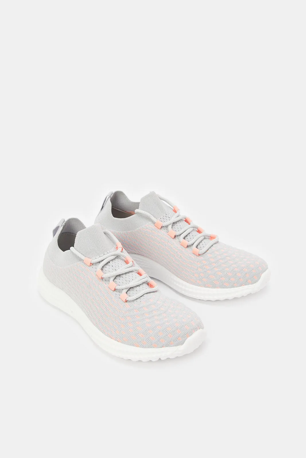 Senior Girls Grey Lace Up Sneaker