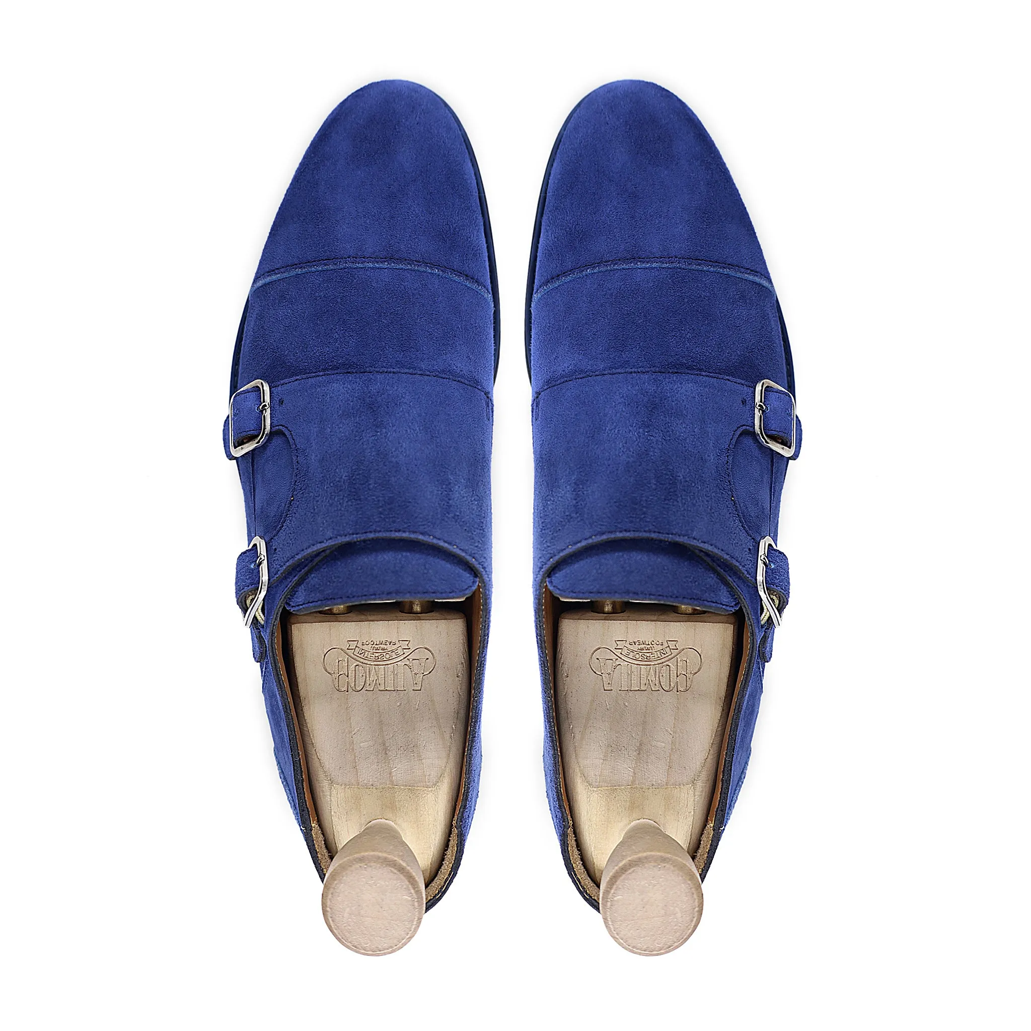 Shisaku - Men's Light Blue Kid Suede Double Monkstrap