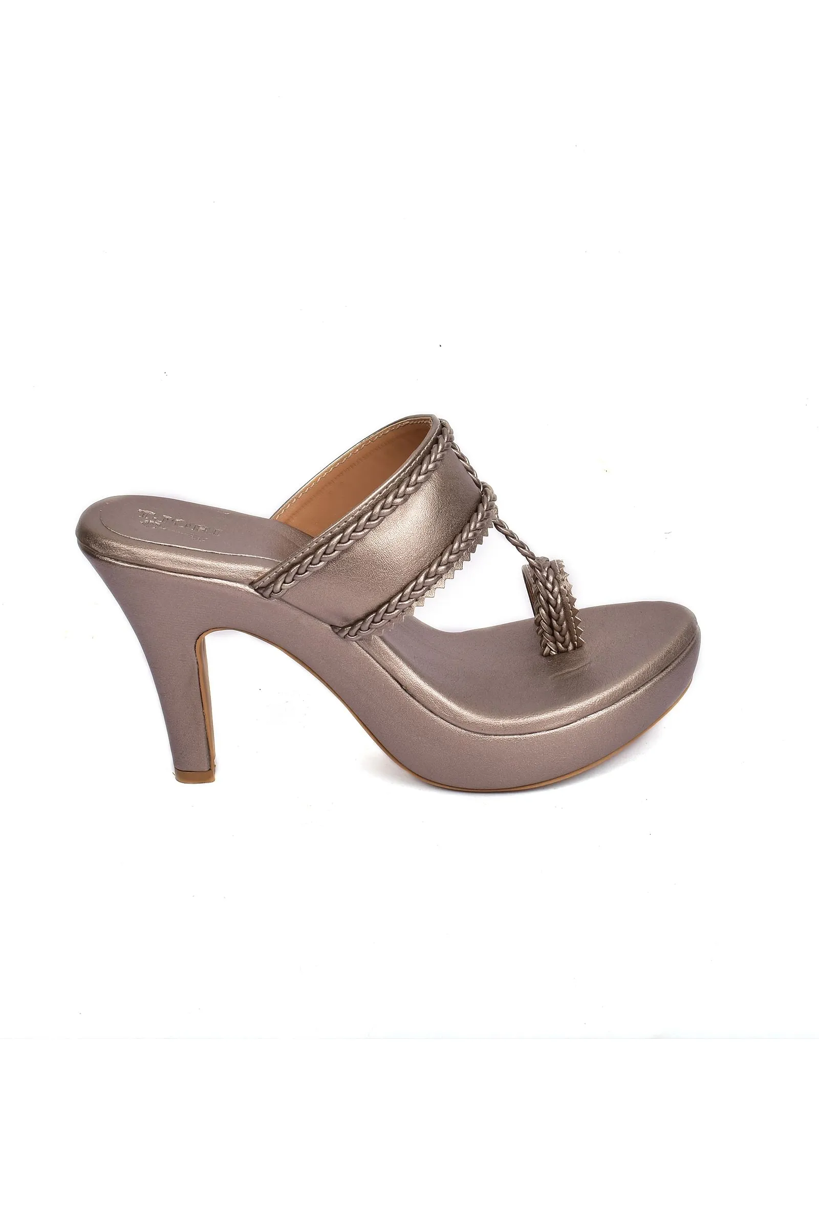 Silver Tan Vegan Leather Kolhapuri Heels