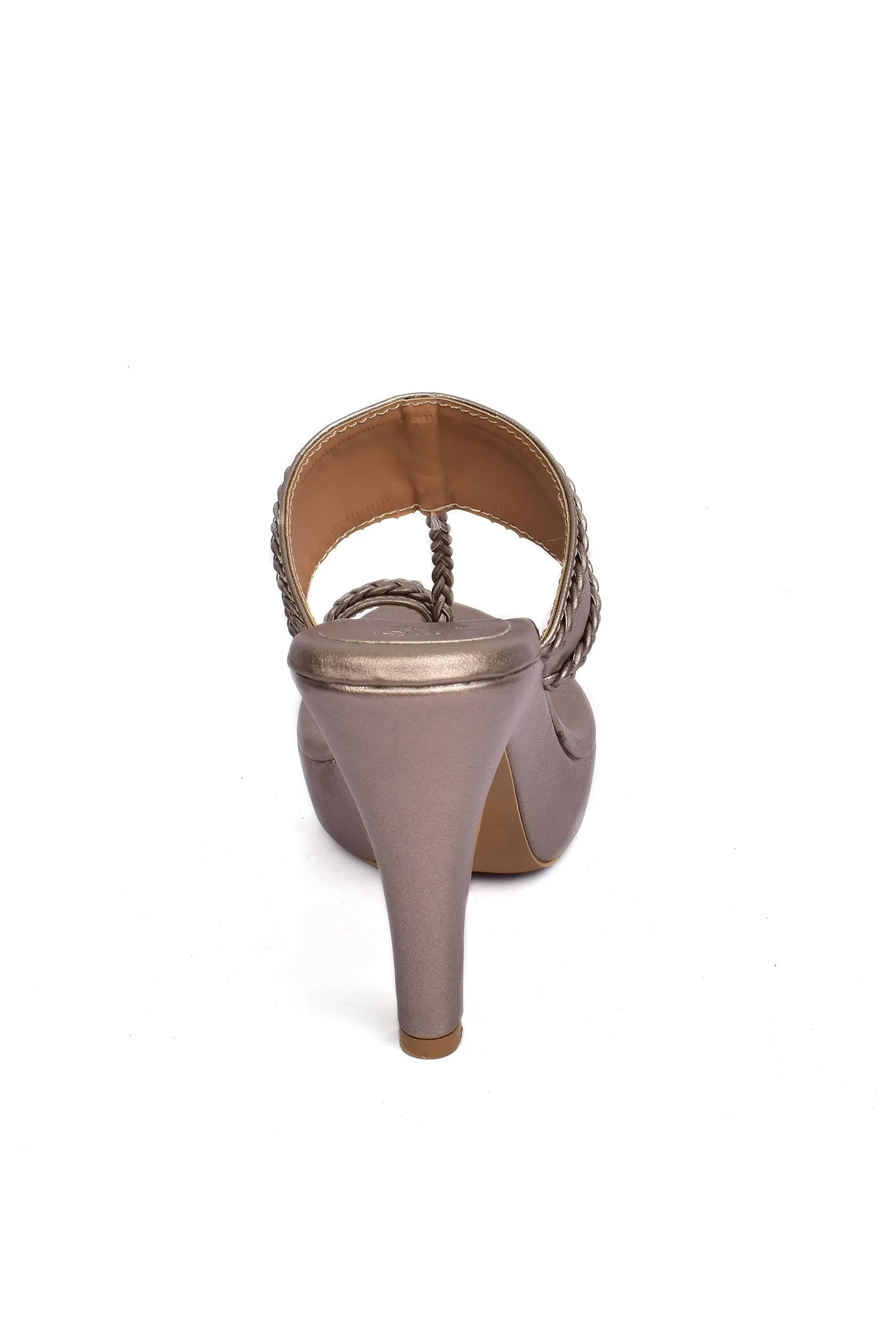 Silver Tan Vegan Leather Kolhapuri Heels