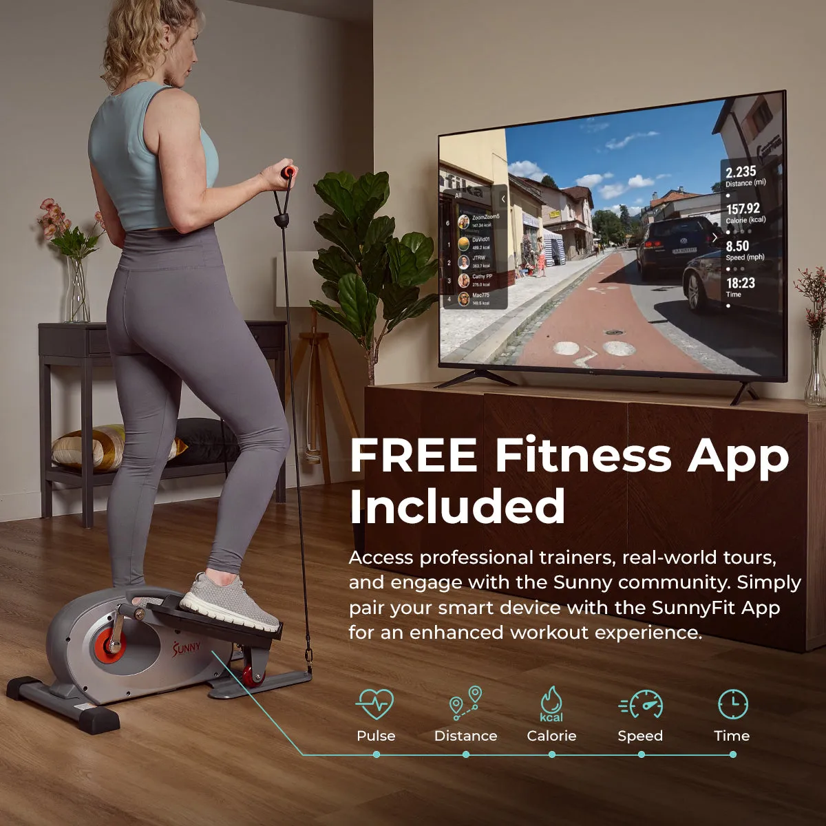 Smart Stand/Sit Mini Elliptical Exercise Trainer with Resistance Bands