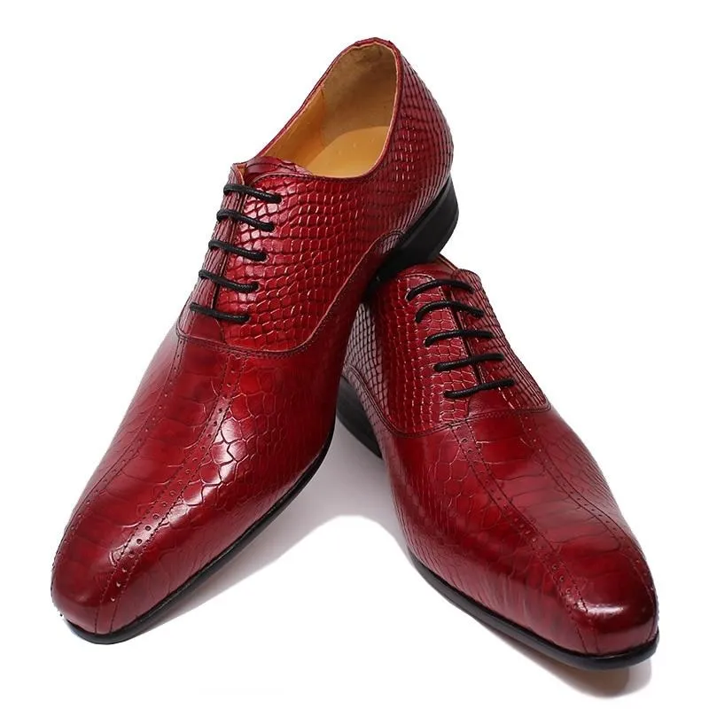 Snakeskin Elegance: Handmade Pointed Toe Oxford Dress Shoes