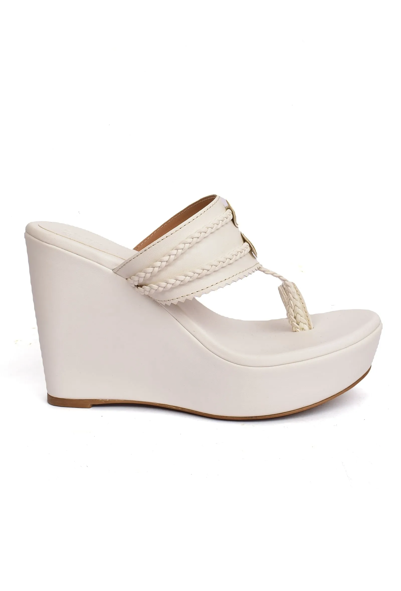 Snow White Vegan Leather Kolhapuri Wedges