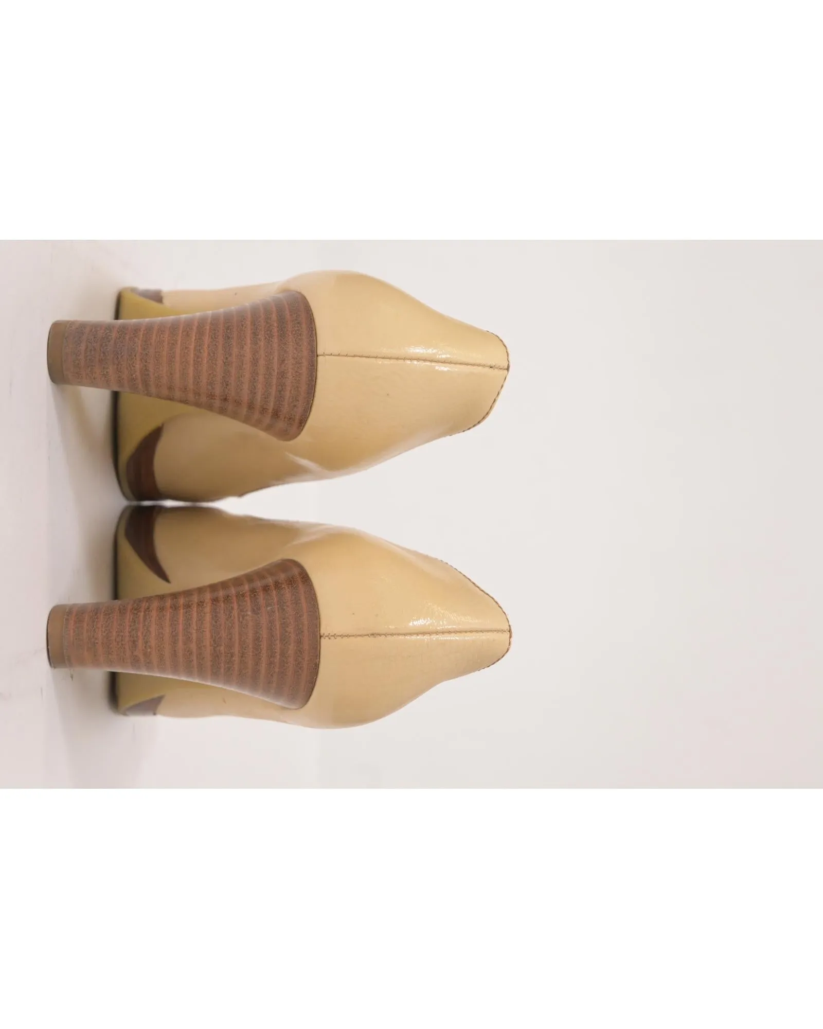 Sophisticated Camel Patent Leather Buckled-Strap Pumps with Chunky Heel