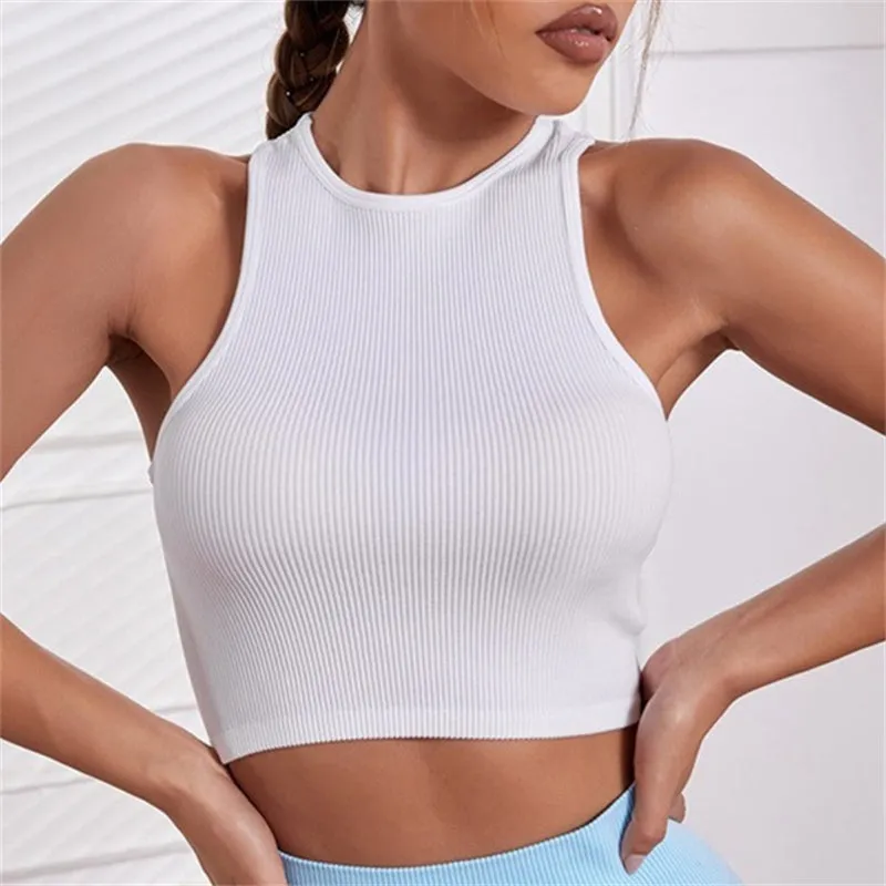 Sports Bra Racerback Crop Top High Elastic Yoga Gym Tank Tops for Women