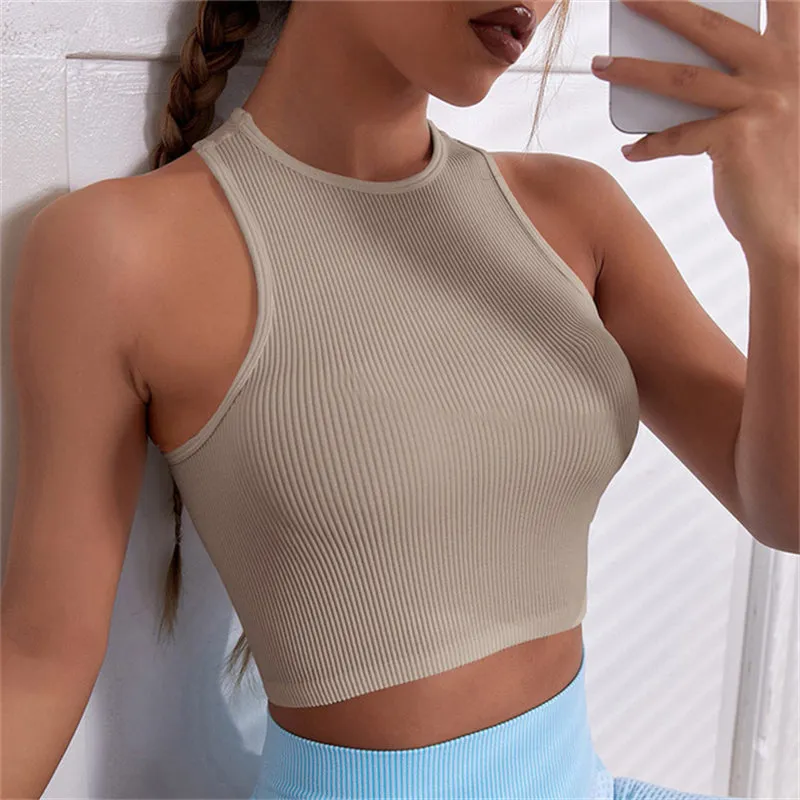 Sports Bra Racerback Crop Top High Elastic Yoga Gym Tank Tops for Women