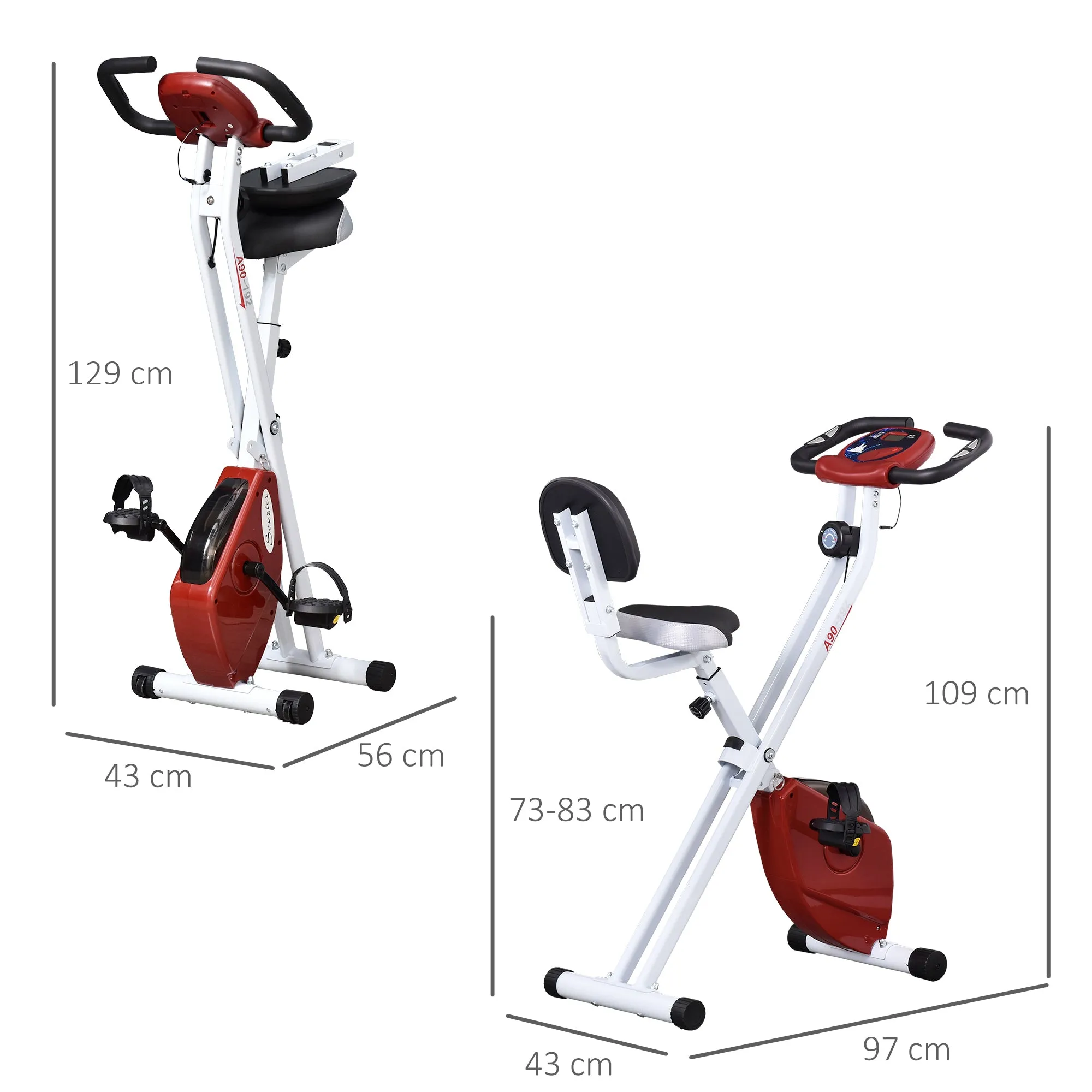 Steel Manual Stationary Bike Resistance Exercise Bike w/ LCD Monitor Red