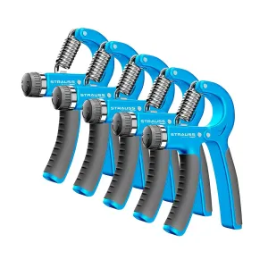 Strauss Adjustable Hand Grip| Adjustable Resistance (10KG - 40KG) | Hand Gripper for Home & Gym Workouts | Perfect for Finger & Forearm Hand Exercises & Strength Building (Black/Blue) Pack of 5