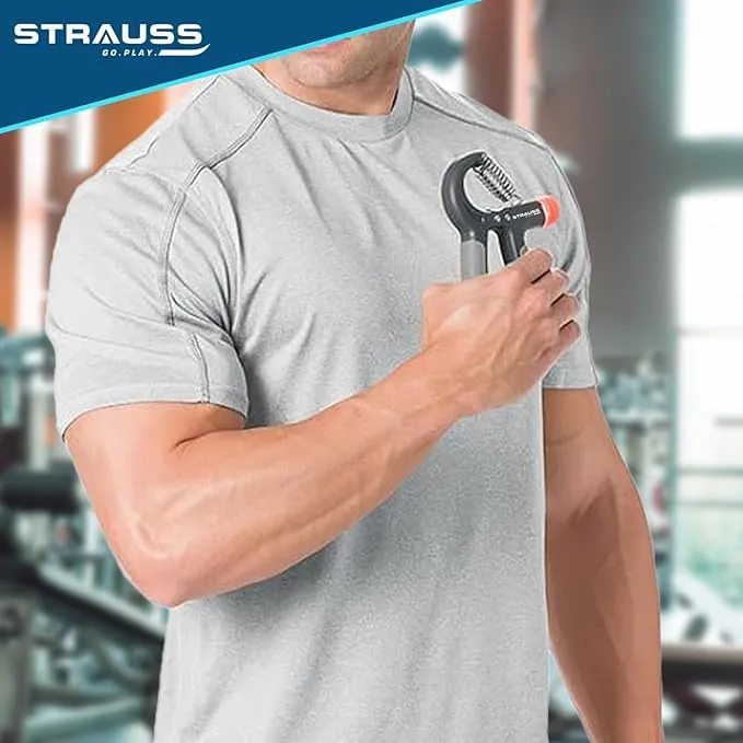 Strauss Adjustable Hand Grip | Adjustable Resistance (10KG - 40KG) | Hand Gripper for Home & Gym Workouts | Perfect for Finger & Forearm Hand Exercises for Men & Women (Black/Grey) | Pack of 24