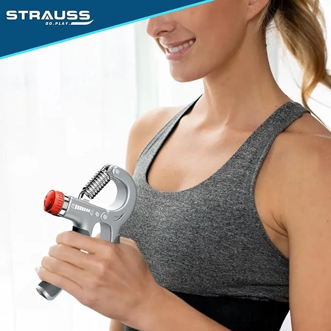 Strauss Adjustable Hand Grip | Adjustable Resistance (10KG - 40KG) | Hand Gripper for Home & Gym Workouts | Perfect for Finger & Forearm Hand Exercises for Men & Women (Black/Grey) | Pack of 24