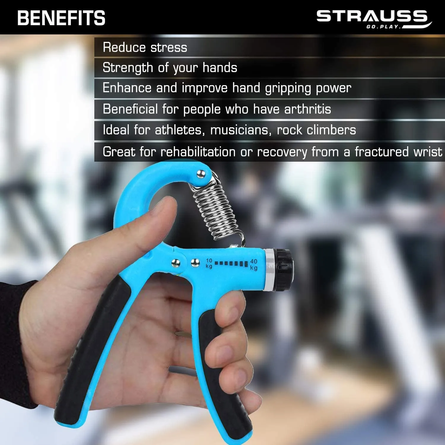 Strauss Adjustable Hand Grip Strengthener Black & Blue (Pack of 2)