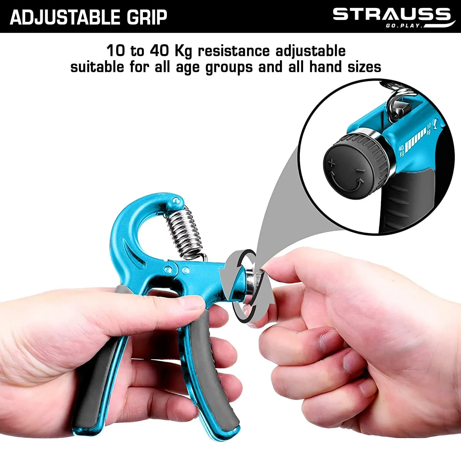 Strauss Adjustable Hand Grip Strengthener Black & Blue (Pack of 2)