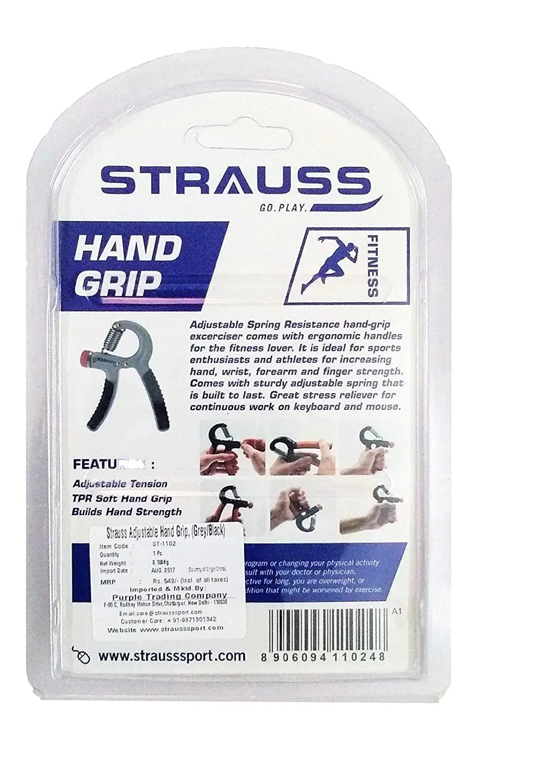 Strauss Adjustable Hand Grip Strengthener Black & Blue (Pack of 2)