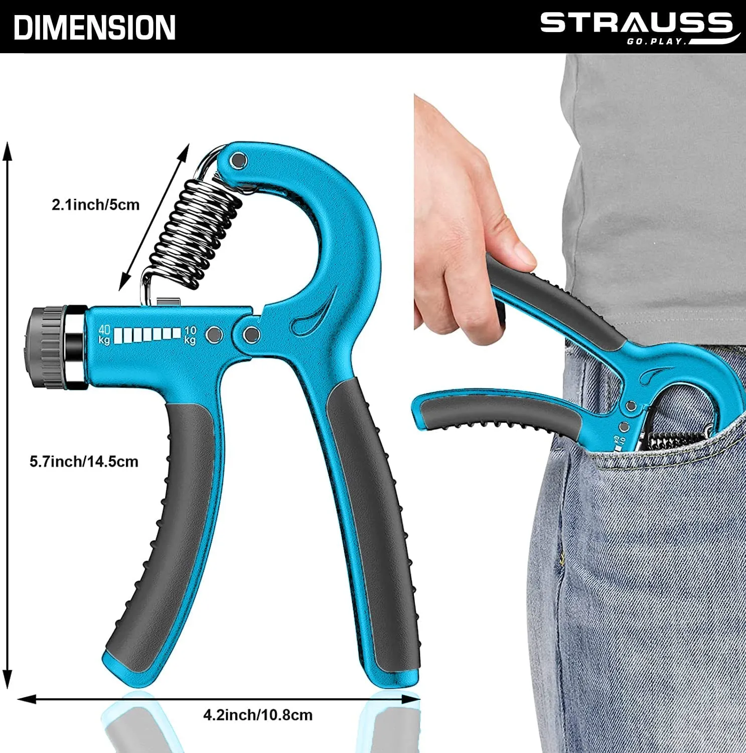 Strauss Adjustable Hand Grip Strengthener Black & Blue (Pack of 2)