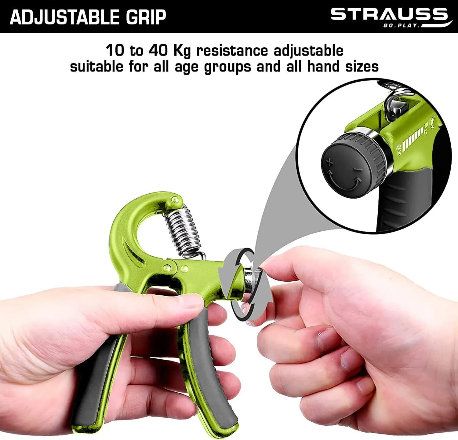 Strauss Adjustable Hand Grip Strengthener Black & Green (Pack of 2)