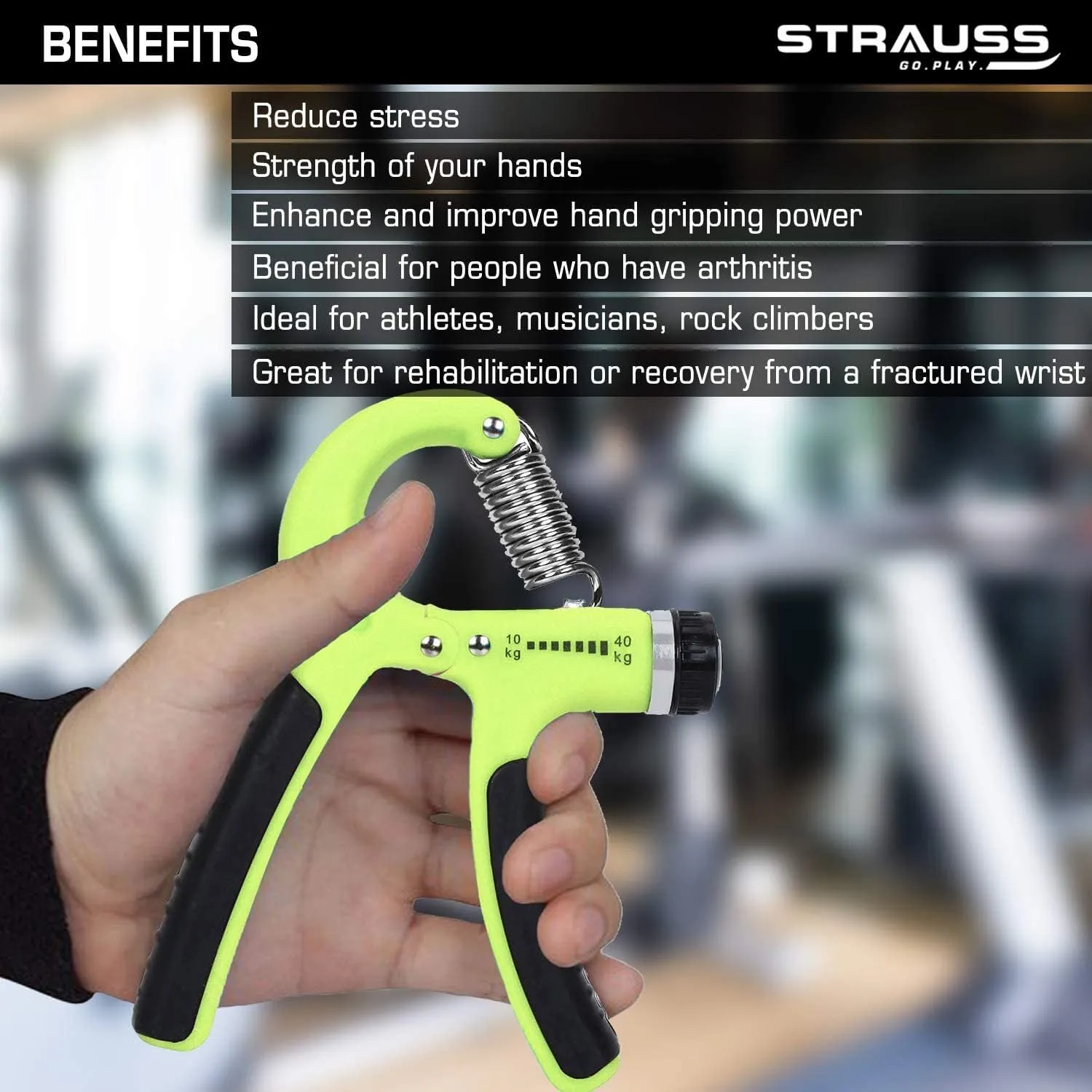 Strauss Adjustable Hand Grip Strengthener Black & Green (Pack of 2)