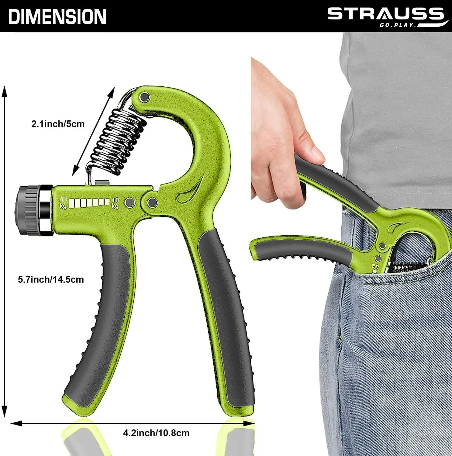 Strauss Adjustable Hand Grip Strengthener Black & Green (Pack of 2)