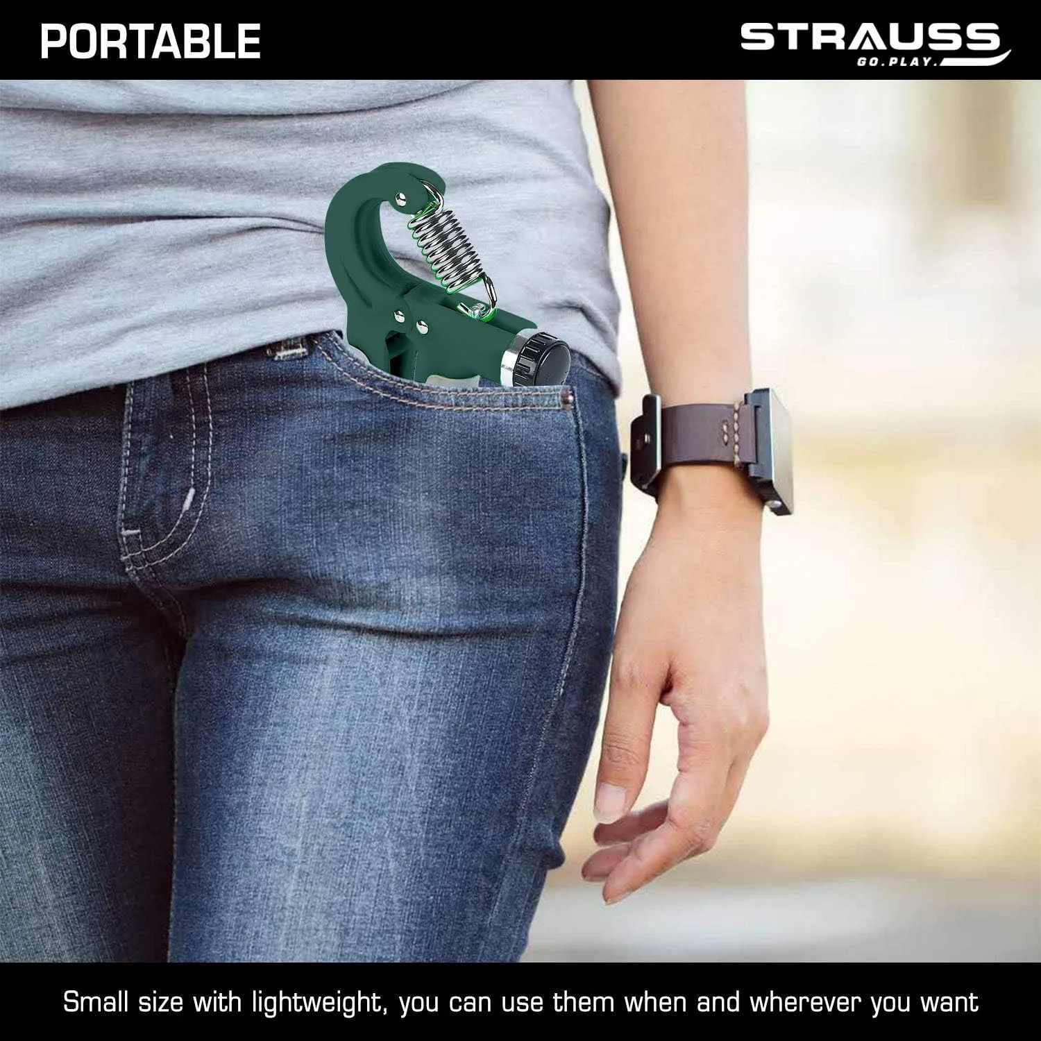 Strauss Adjustable Hand Grip with Counter|Adjustable Resistance (10KG - 60KG) | Hand Gripper for Home & Gym Workouts | Ideal for Forearm Hand Exercises & Strength Building for Men & Women,(Dark Green)