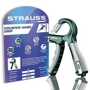 Strauss Adjustable Hand Grip with Counter|Adjustable Resistance (10KG - 60KG) | Hand Gripper for Home & Gym Workouts | Ideal for Forearm Hand Exercises & Strength Building for Men & Women,(Dark Green)