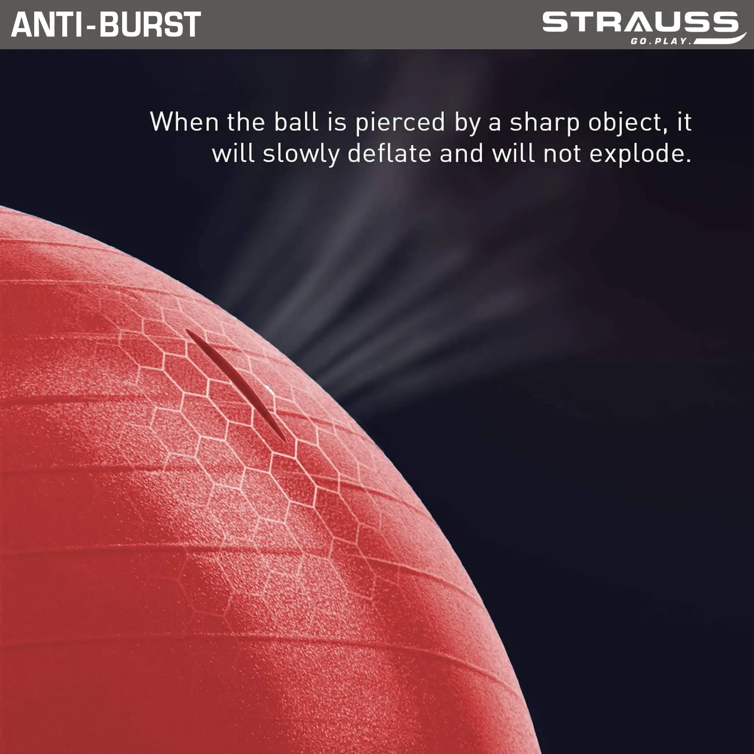 STRAUSS Anti-Burst Rubber Gym Ball with Free Foot Pump | Round Shape Stability Ball for Core Strength, Balance Training, Yoga & Stability| Fitness Equipment for Home Gym | 55 cm, (Red)