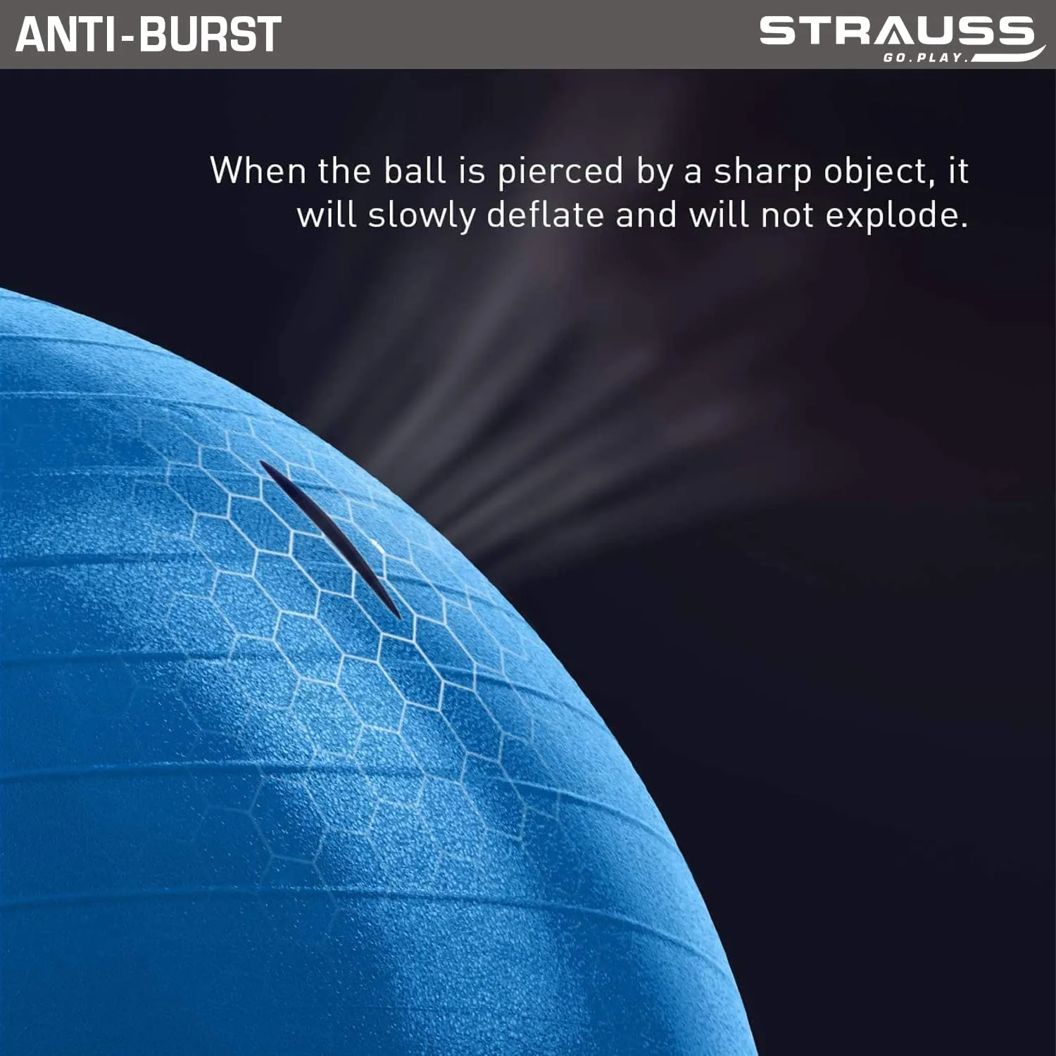 STRAUSS Anti-Burst Rubber Gym Ball with Free Foot Pump | Round Shape Swiss Ball for Exercise, Workout, Yoga, Pregnancy, Birthing, Balance & Stability, 75 cm, (Blue)