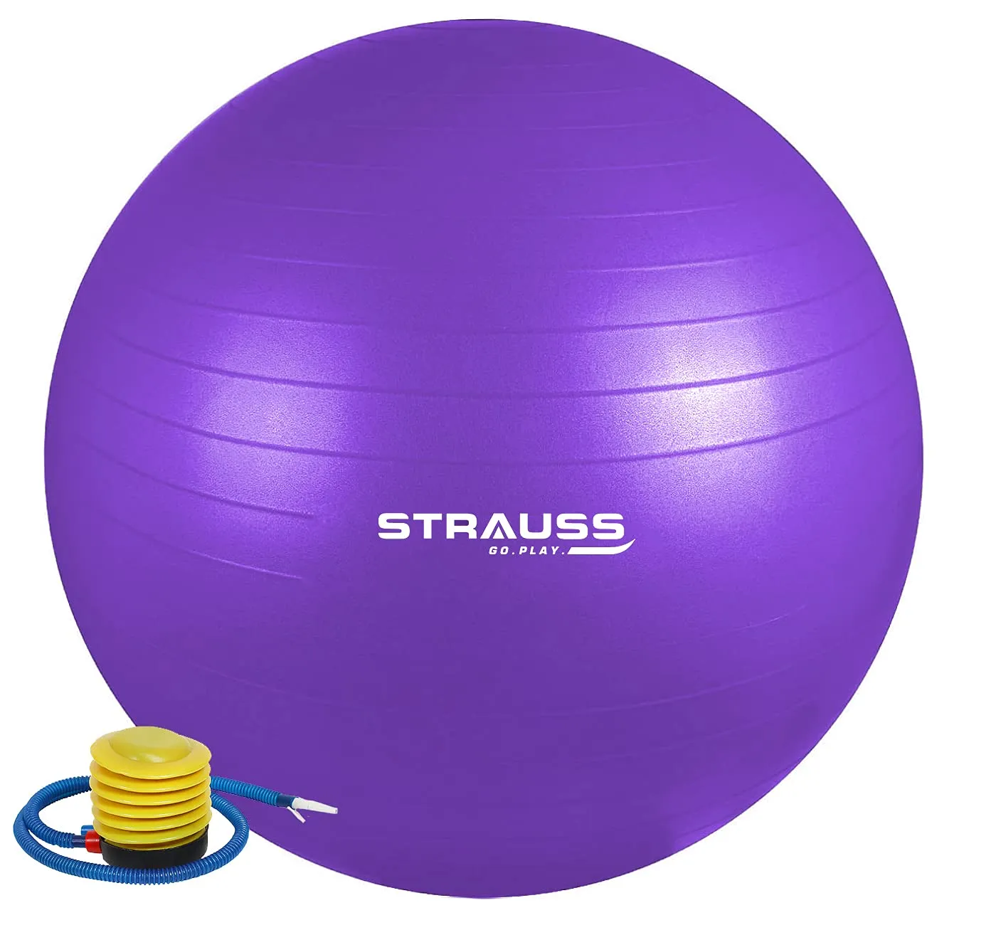 STRAUSS Anti-Burst Rubber Gym Ball with Free Foot Pump | Round Shape Swiss Ball for Exercise, Workout, Yoga, Pregnancy, Birthing, Balance & Stability, 75 cm, (Purple)