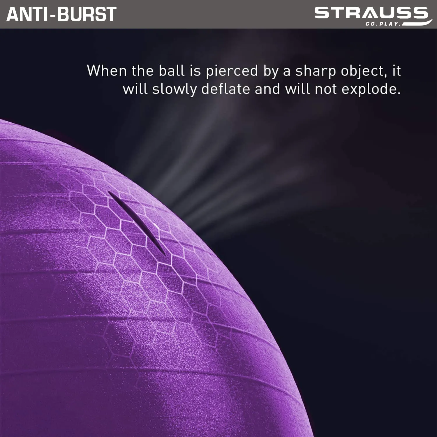 STRAUSS Anti-Burst Rubber Gym Ball with Free Foot Pump | Round Shape Swiss Ball for Exercise, Workout, Yoga, Pregnancy, Birthing, Balance & Stability, 85 cm, (Purple)