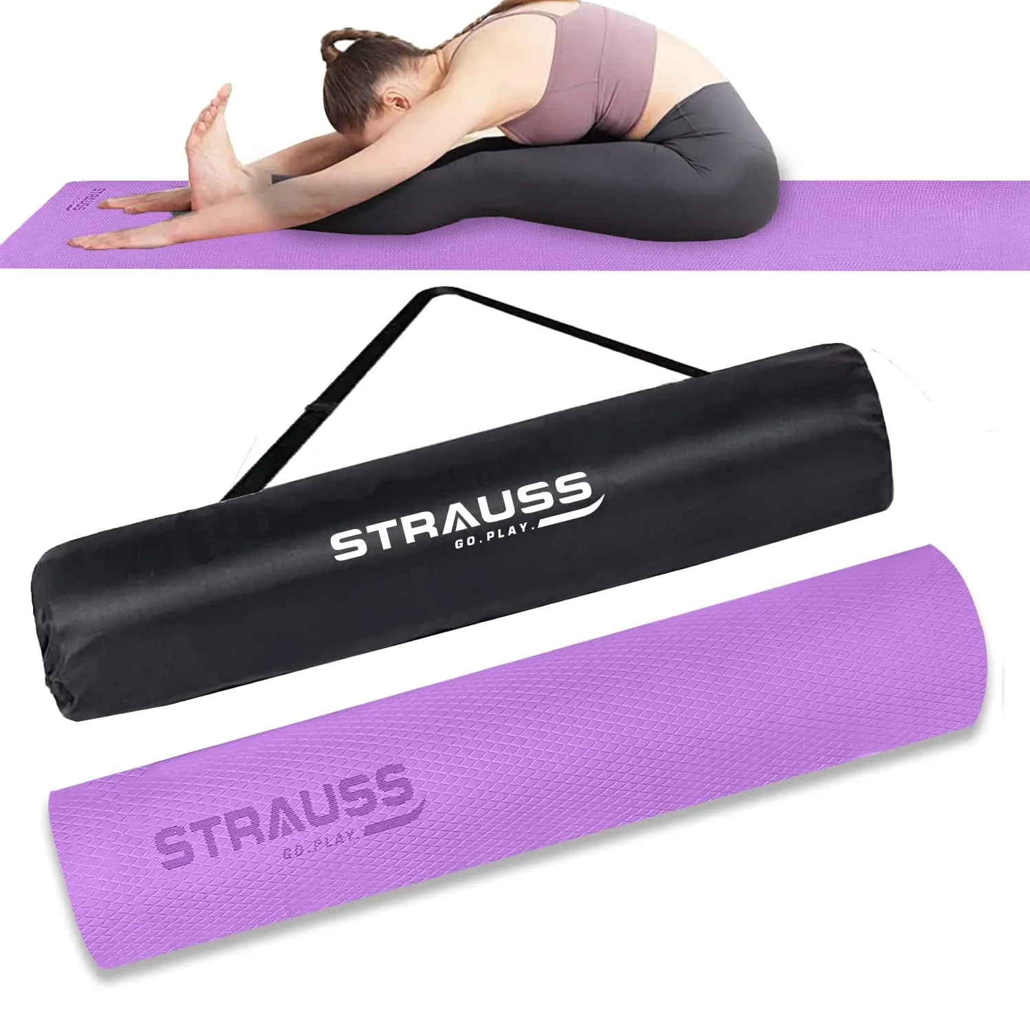 Strauss Anti Skid EVA Yoga Mat with Carry Bag, 8mm, (Purple)