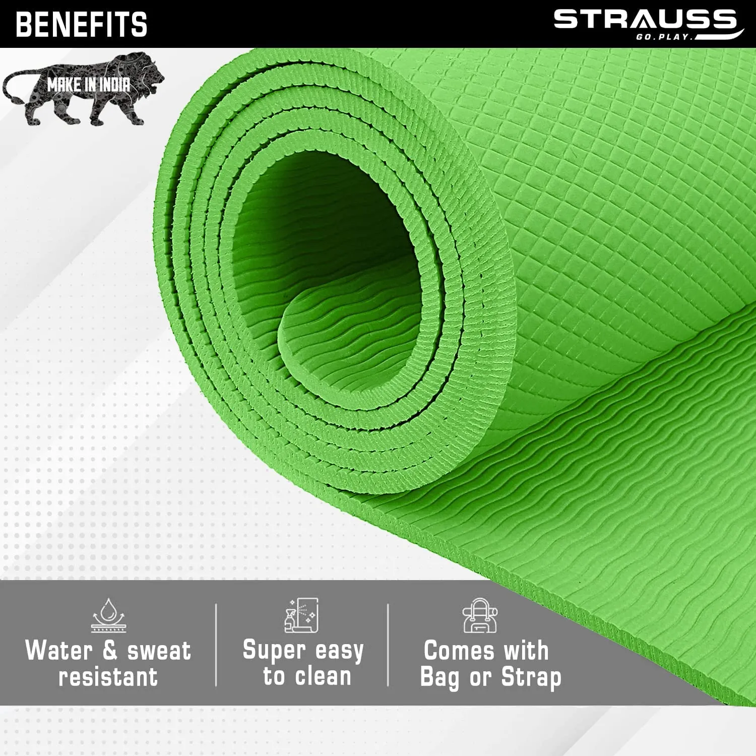 Strauss Anti Skid EVA Yoga Mat with Carry Strap, 4mm, (Green)