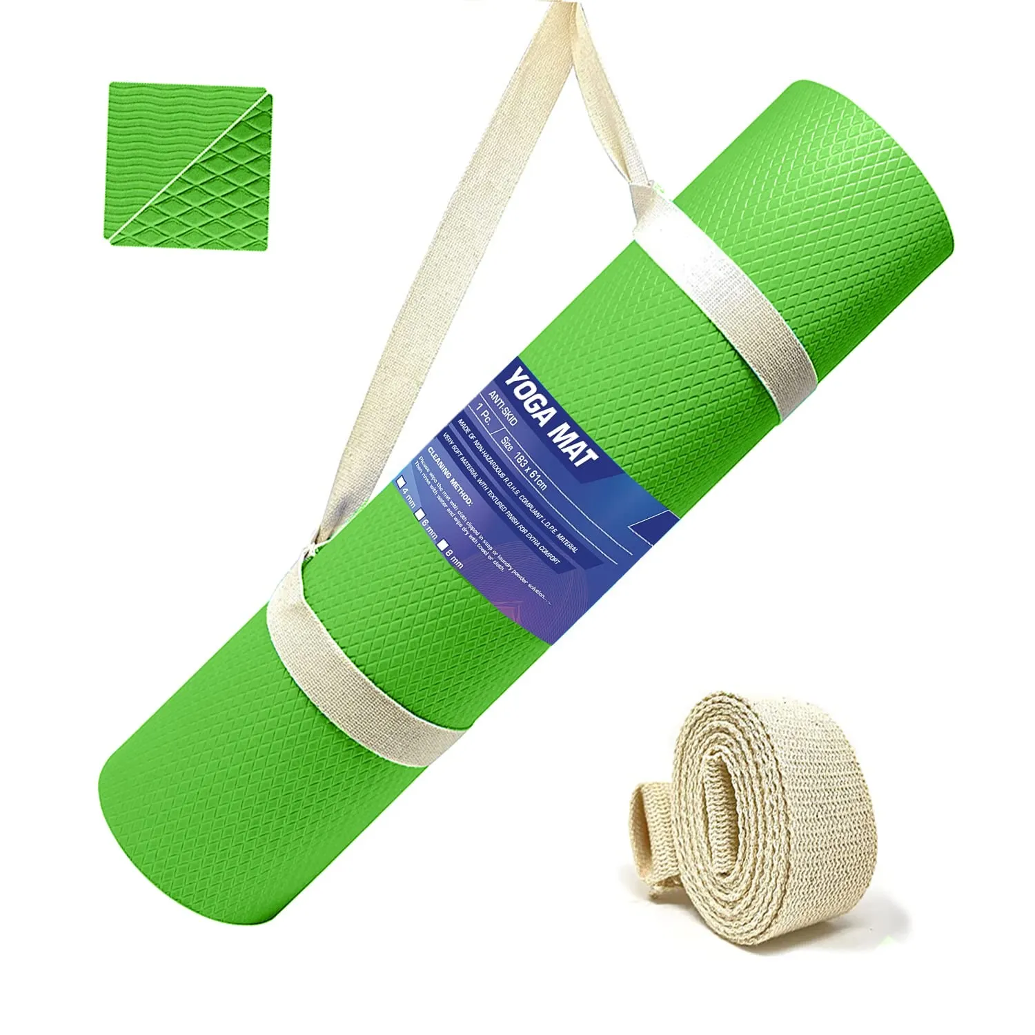 Strauss Anti Skid EVA Yoga Mat with Carry Strap, 4mm, (Green)