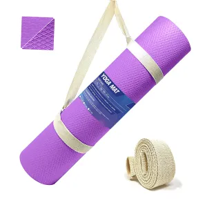 Strauss Anti Skid EVA Yoga Mat with Carry Strap, 4mm, (Purple)