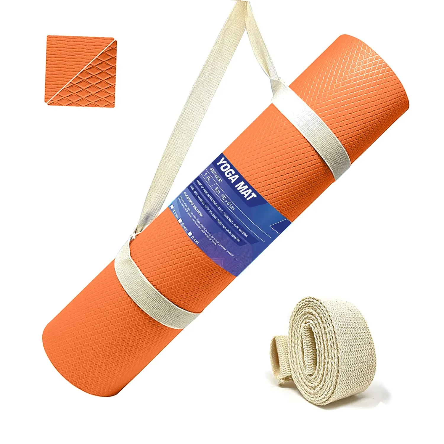 Strauss Anti Skid EVA Yoga Mat with Carry Strap, 6mm, (Orange)