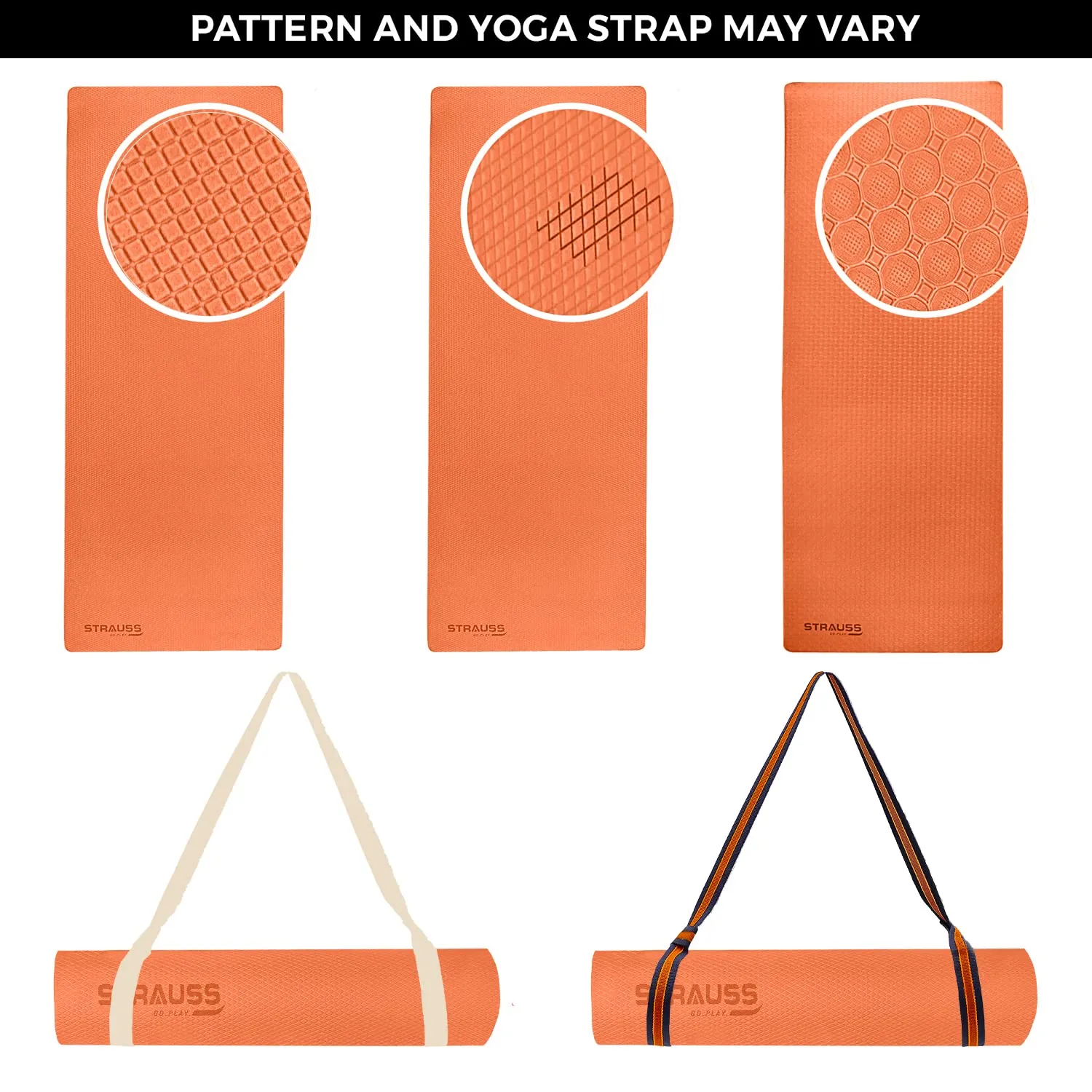 Strauss Anti Skid EVA Yoga Mat with Carry Strap, 6mm, (Orange)