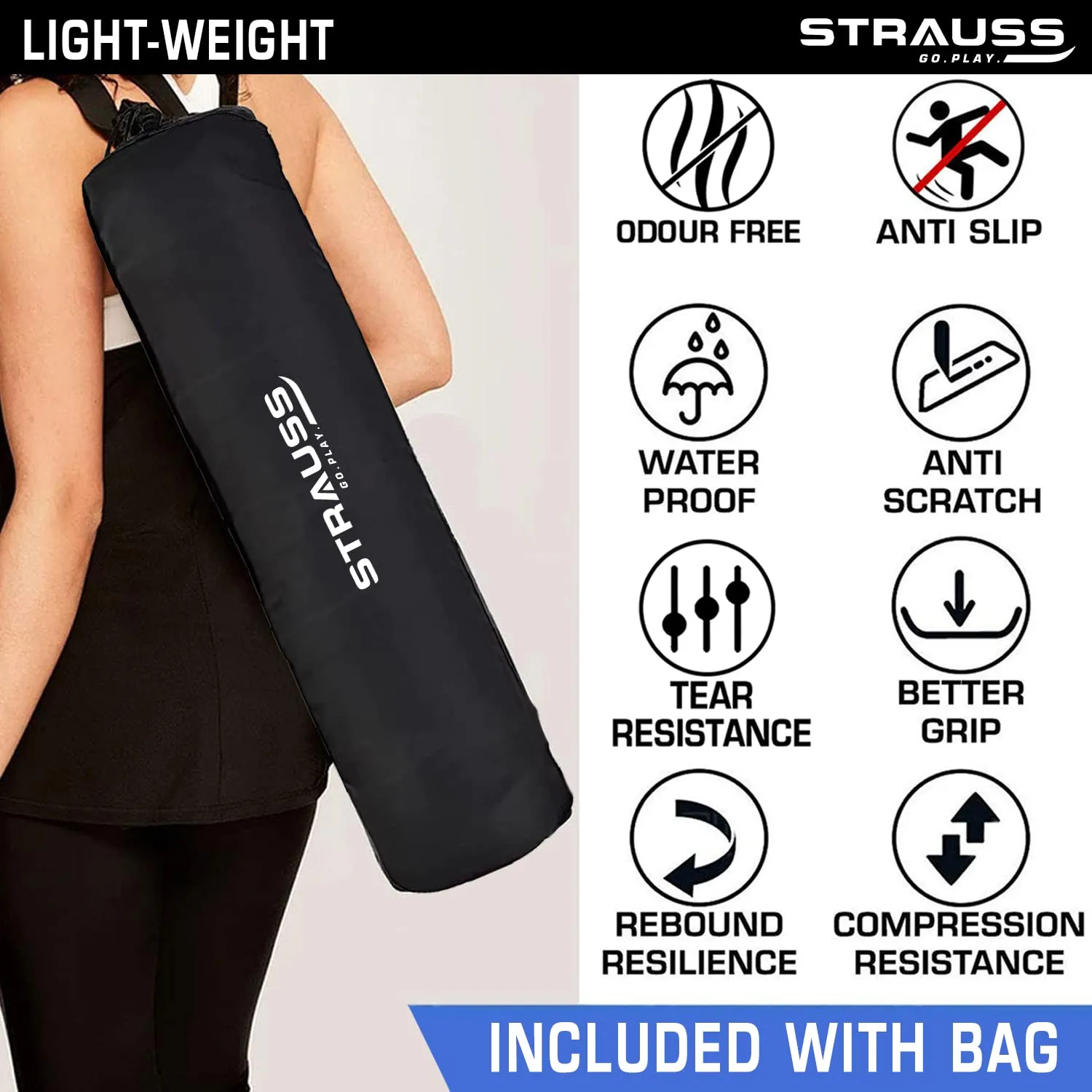 Strauss Anti Skid TPE Yoga Mat with Carry Bag, 4mm, (Sky Blue)