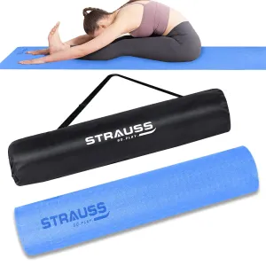 Strauss Anti Skid TPE Yoga Mat with Carry Bag, 4mm, (Sky Blue)