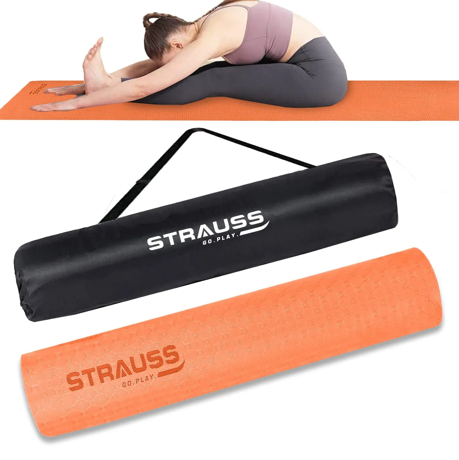 Strauss Anti Skid TPE Yoga Mat with Carry Bag, 6mm, (Orange)