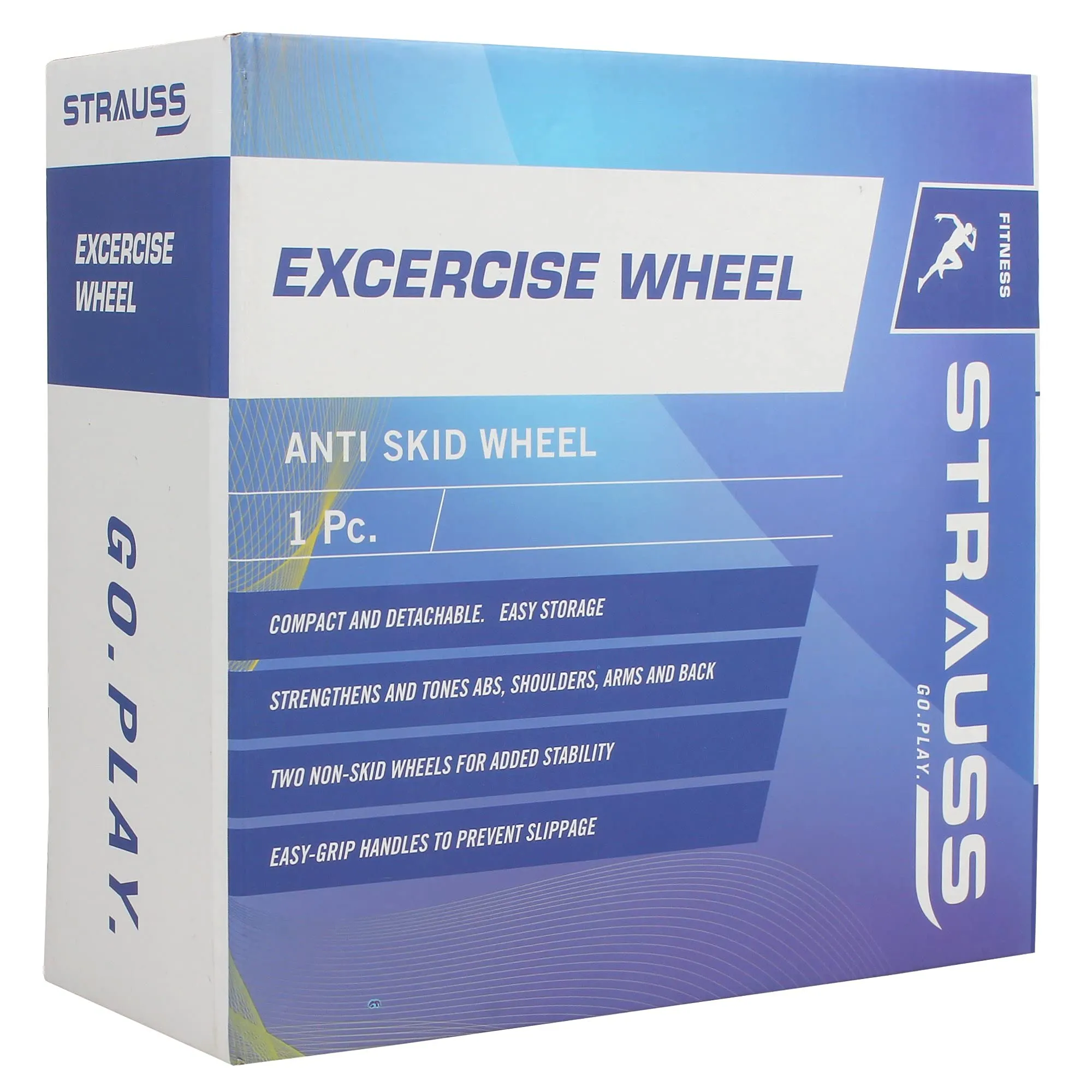 Strauss Double Wheel Ab Exerciser With Knee Mat | Anti Skid Wheel Base,Non Slip Foam Handles & Dual Abdominal Exercise | Core Workout | Ideal For Home Workout for Abs, Tummy, (Blue)