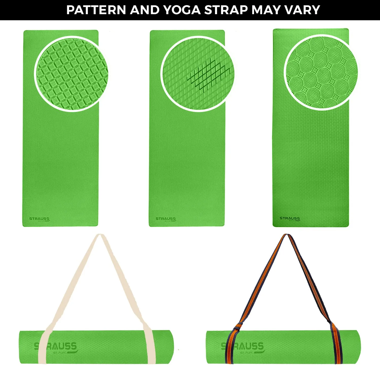 STRAUSS EVA Yoga Mat with Carry Strap | Non-Slip Exercise Mat for Home & Gym | Eco-Friendly, Lightweight & Durable Workout Mat | Ideal for Yoga, Pilates, Fitness | Ideal for Men & Women,8mm,(Green)