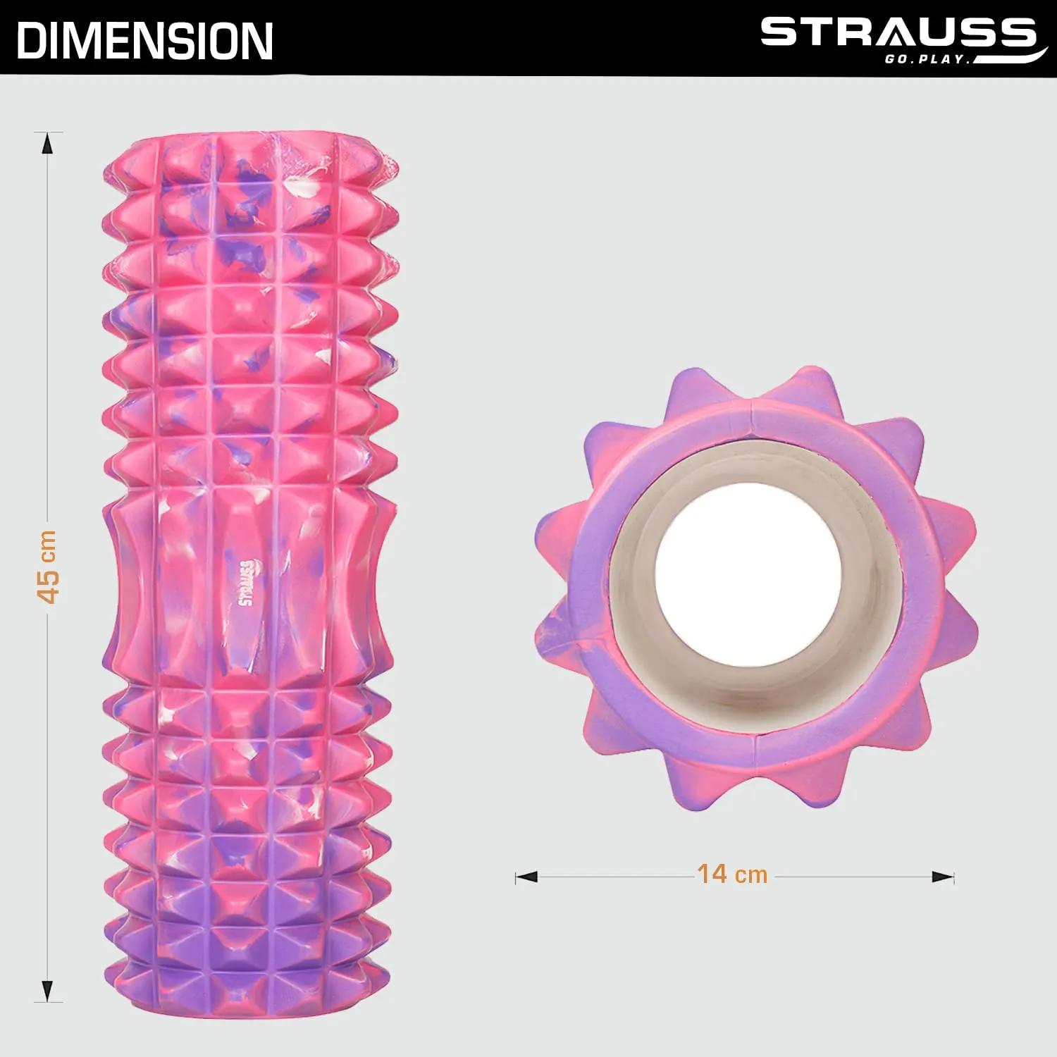 Strauss Grid Foam Roller | Eco-Friendly Spikes Foam Roller | Premium Eva Foam | Light Weight & Travel-Friendly Foam Roller for Relieve Muscle Tightness, Soreness & Inflammation ,45 CM (Multicolor Pink)