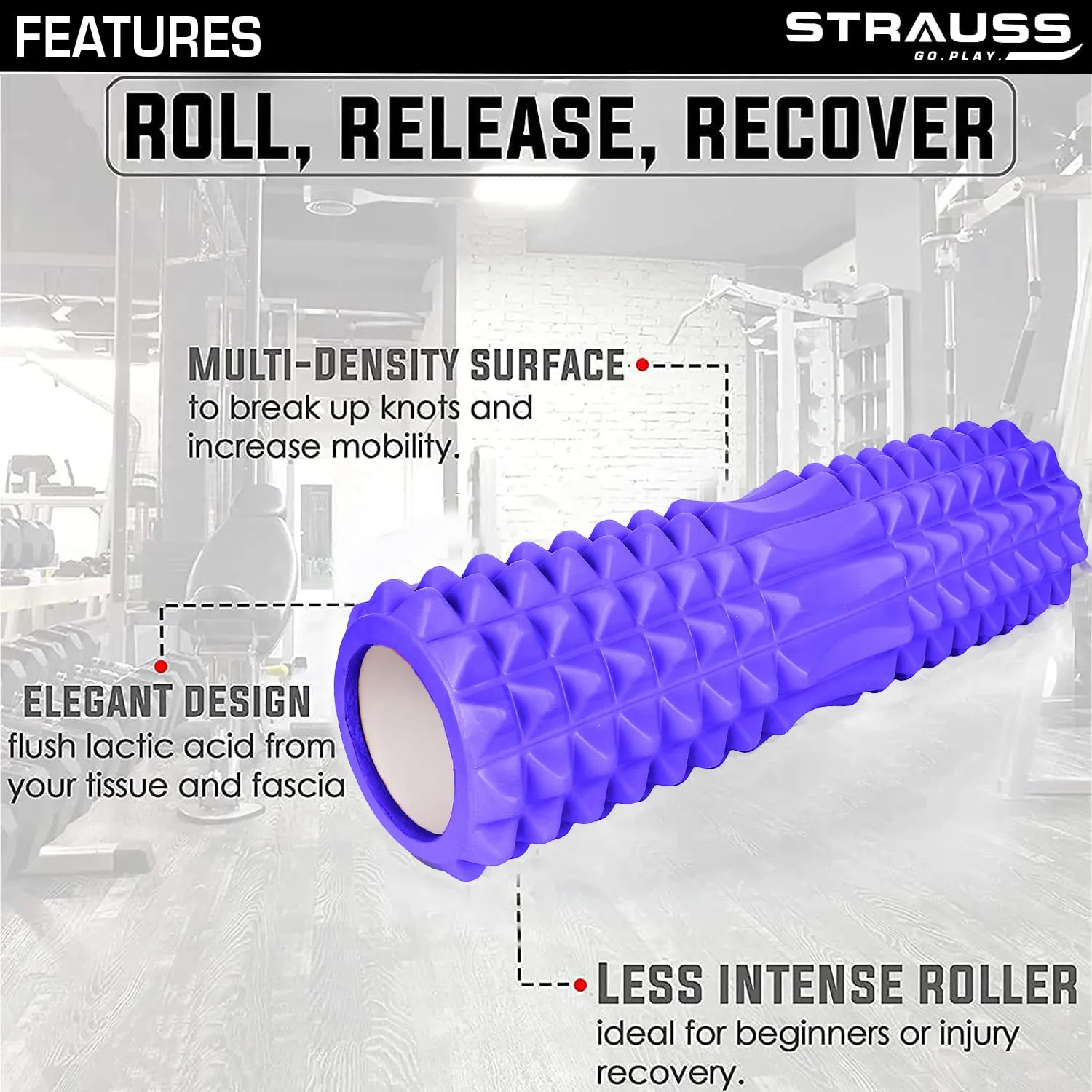 Strauss Grid Foam Roller | Eco-Friendly Spikes Foam Roller | Premium Eva Foam | Light Weight & Travel-Friendly Foam Roller for Relieve Muscle Tightness, Soreness & Inflammation,45 CM (Purple)