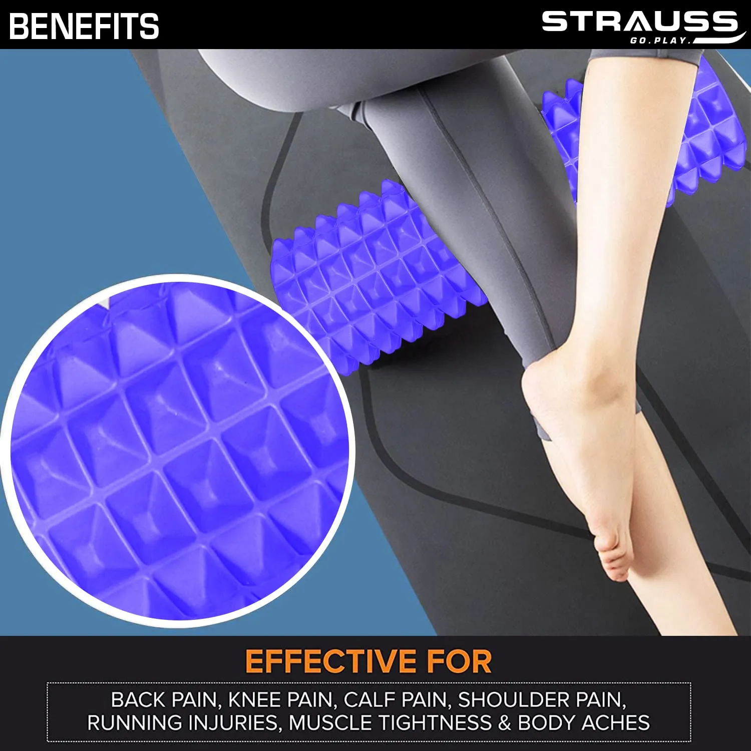 Strauss Grid Foam Roller | Eco-Friendly Spikes Foam Roller | Premium Eva Foam | Light Weight & Travel-Friendly Foam Roller for Relieve Muscle Tightness, Soreness & Inflammation,45 CM (Purple)