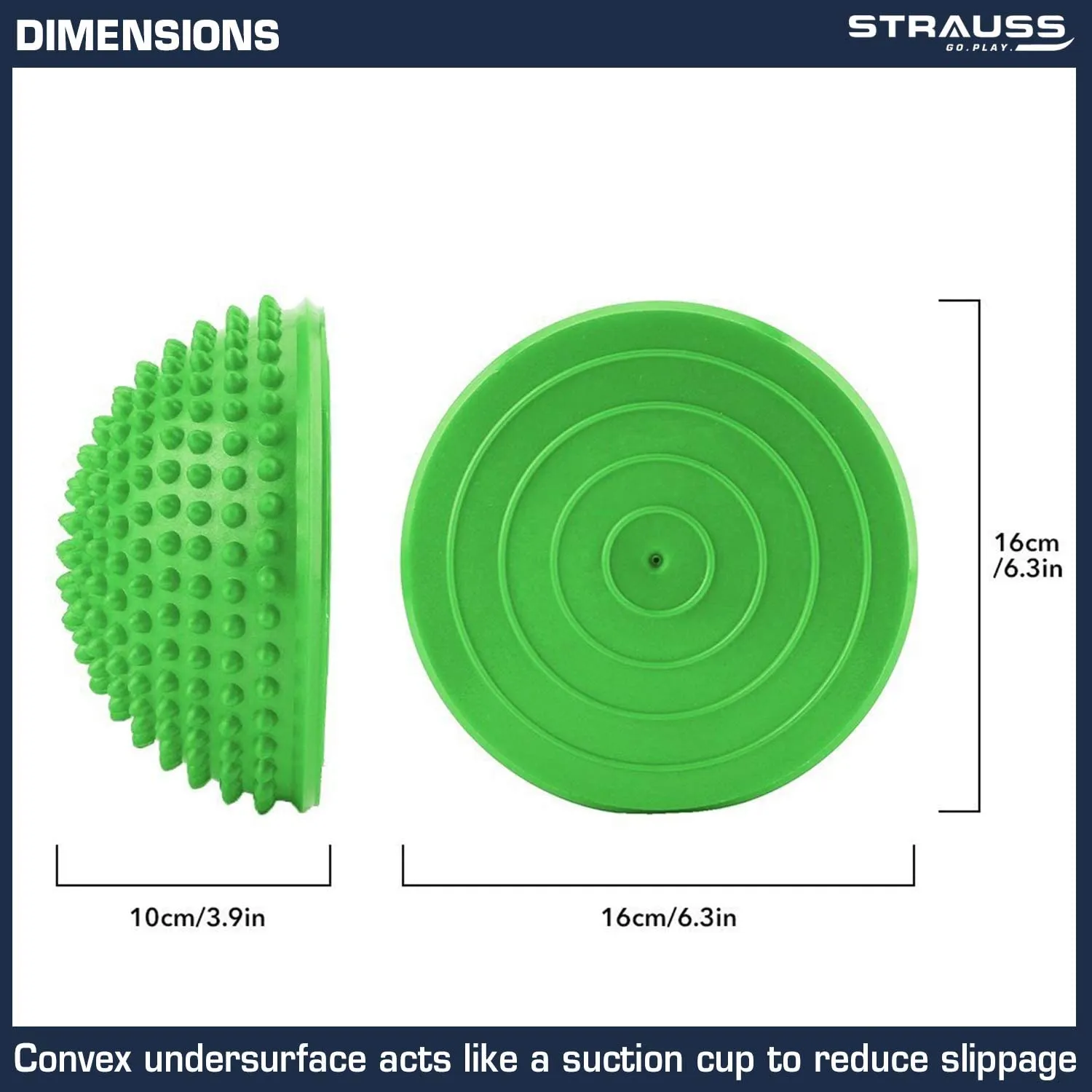 Strauss Hedgehog Balance Pod | Half Spiky Fitness Domes for Kids & Adults | Ideal for Foot Massage, Stability Training, Muscle Balancing Therapy, Yoga Gymnastics Exercise, Occupational Therapy | Stability Balance Trainer Dot,(Green)